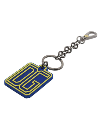 Dolce &amp; Gabbana Blue Yellow DG Rubber Logo Silver Keychain