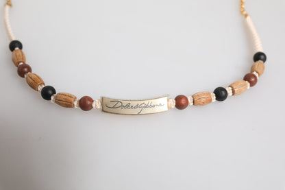 Collier pendentif logo en perles de bois et or noir Dolce &amp; Gabbana