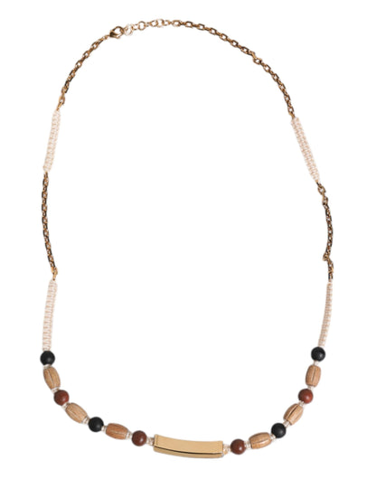 Collier pendentif logo en perles de bois et or noir Dolce &amp; Gabbana