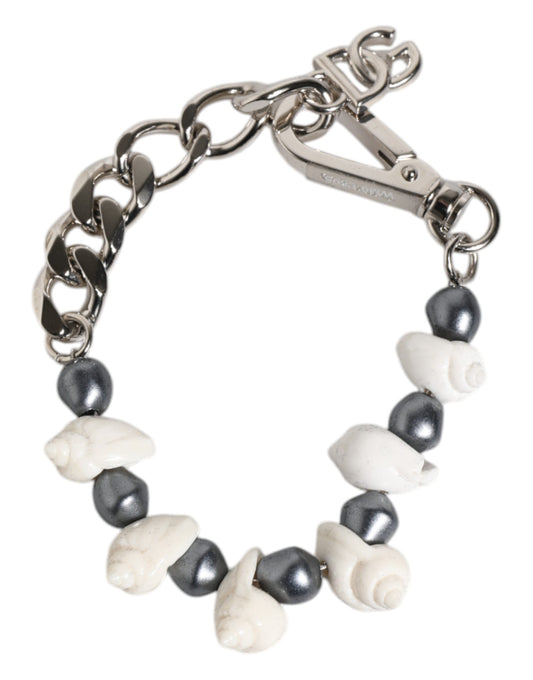 Bracelet Dolce &amp; Gabbana en laiton argenté avec perles et logo DG