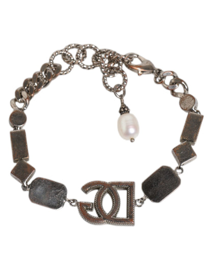 Dolce & Gabbana Silver Brass Crystal DG Logo Charm Bracelet