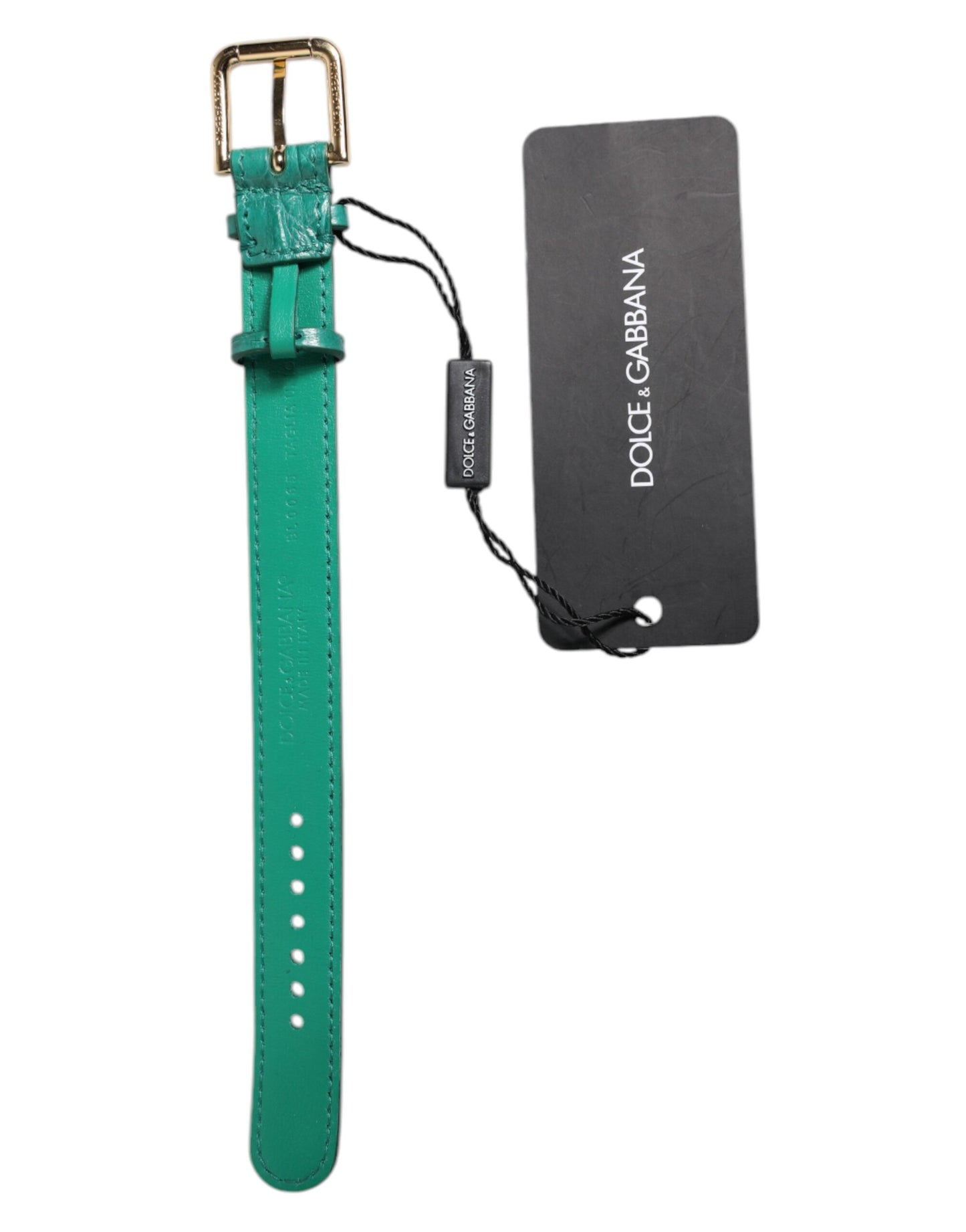 Bracelet Dolce &amp; Gabbana en cuir exotique vert avec boucle en métal doré