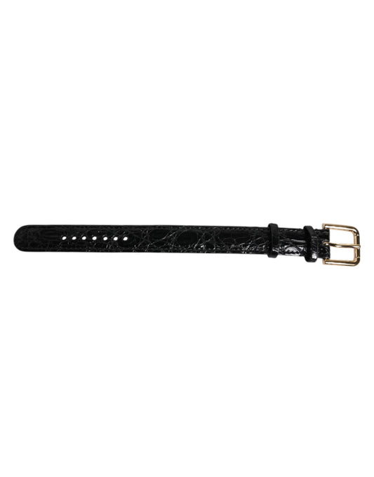 Bracelet Dolce &amp; Gabbana en cuir exotique noir avec boucle en métal doré