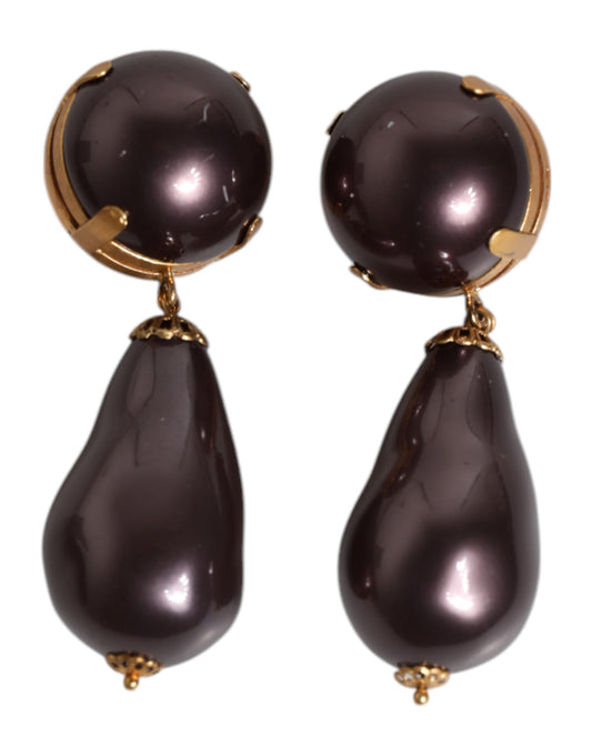 Boucles d'oreilles pendantes à clip Dolce &amp; Gabbana en laiton doré et perles noires
