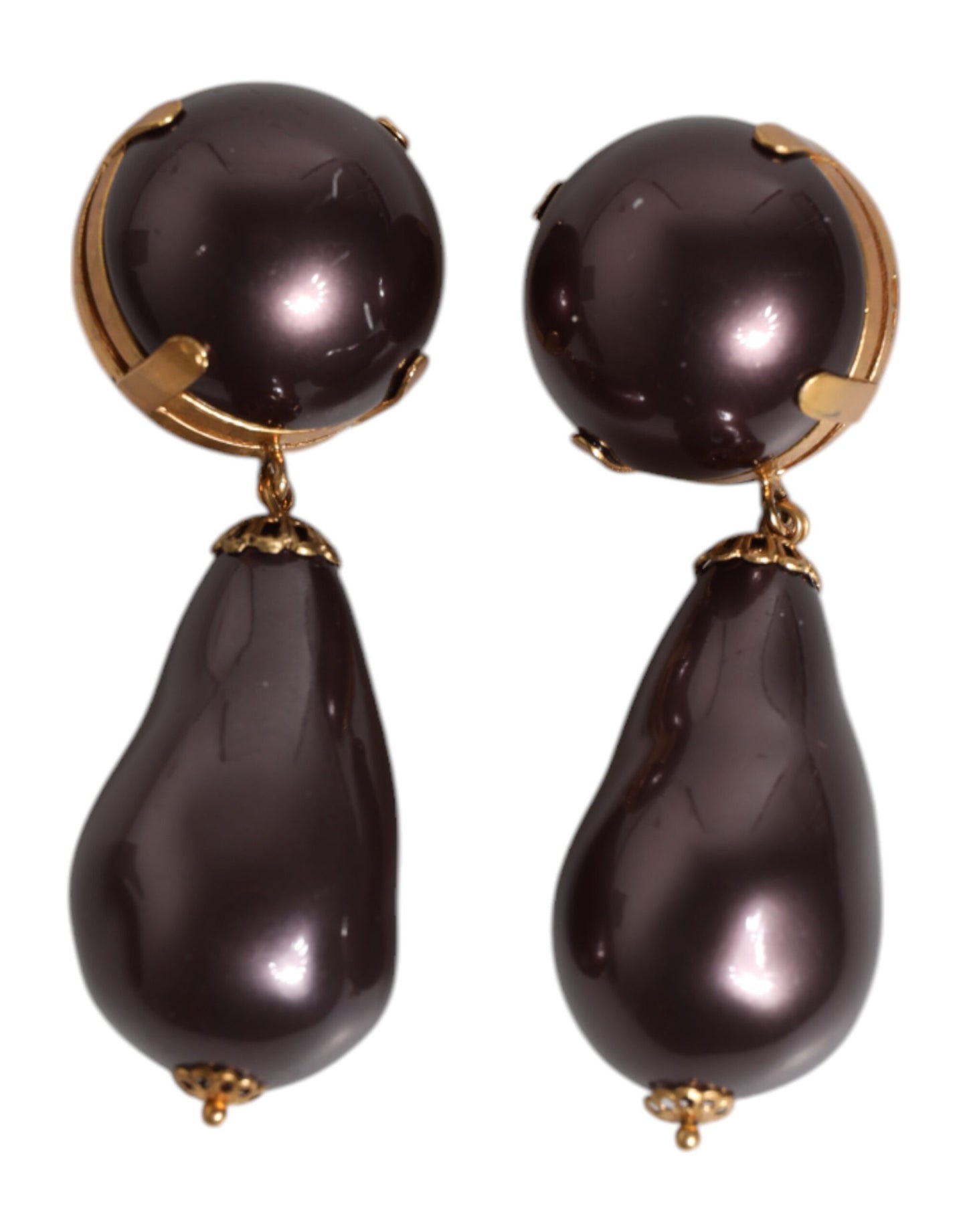 Boucles d'oreilles pendantes à clip Dolce &amp; Gabbana en laiton doré et perles noires
