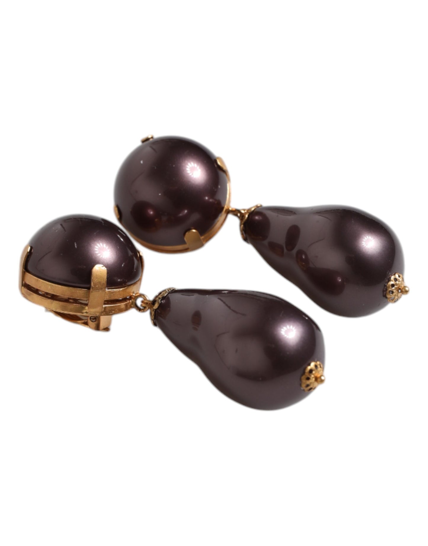 Boucles d'oreilles pendantes à clip Dolce &amp; Gabbana en laiton doré et perles noires