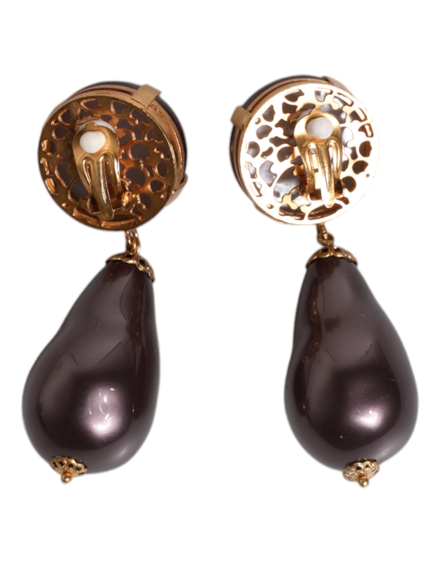 Boucles d'oreilles pendantes à clip Dolce &amp; Gabbana en laiton doré et perles noires