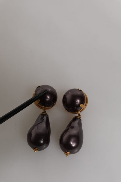 Boucles d'oreilles pendantes à clip Dolce &amp; Gabbana en laiton doré et perles noires