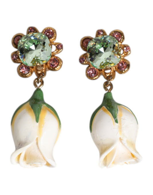 Boucles d'oreilles pendantes Dolce &amp; Gabbana en laiton et cristal à fleurs blanches