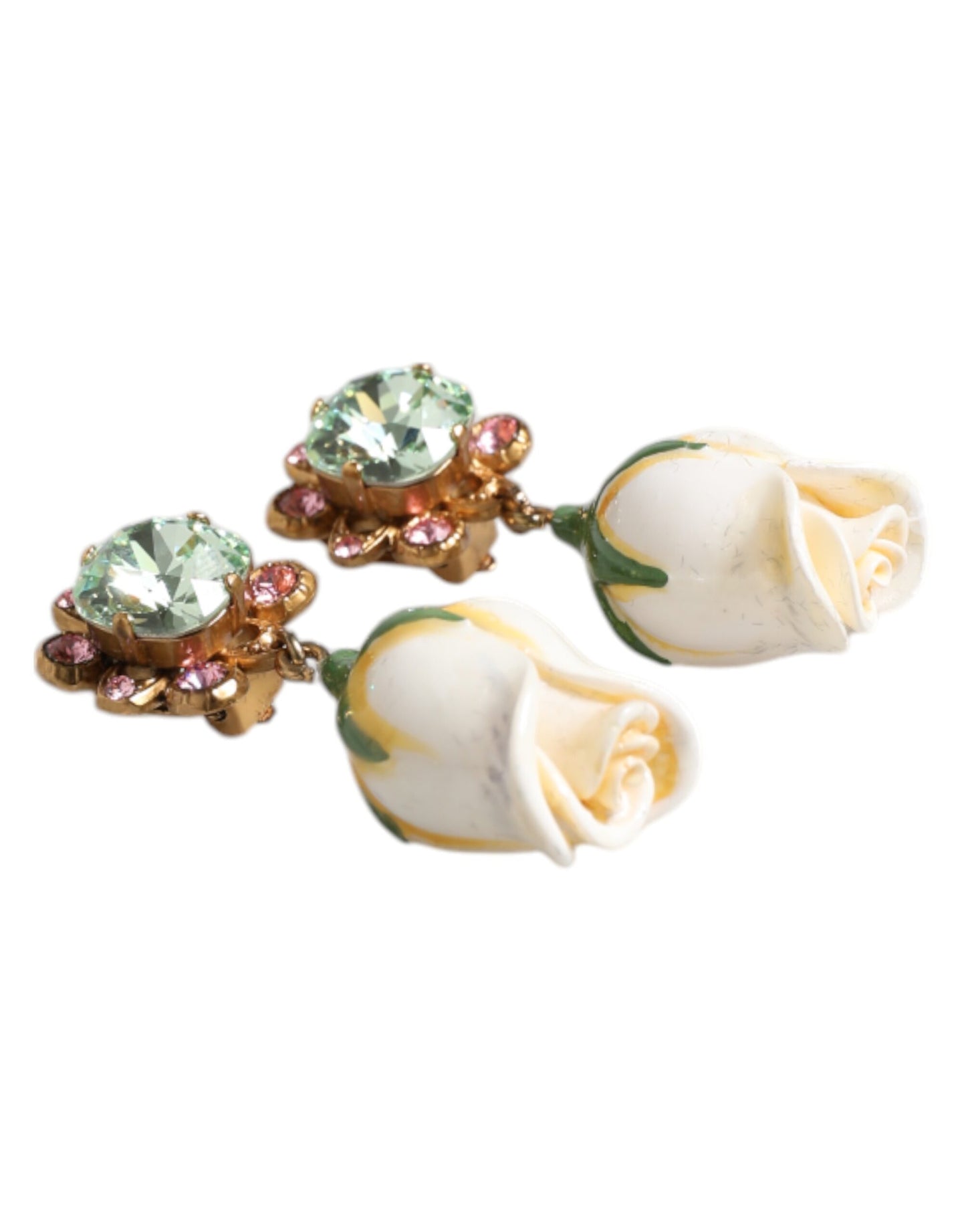 Boucles d'oreilles pendantes Dolce &amp; Gabbana en laiton et cristal à fleurs blanches
