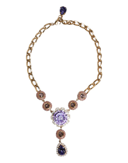 Collier Dolce &amp; Gabbana en laiton doré et cristaux floraux