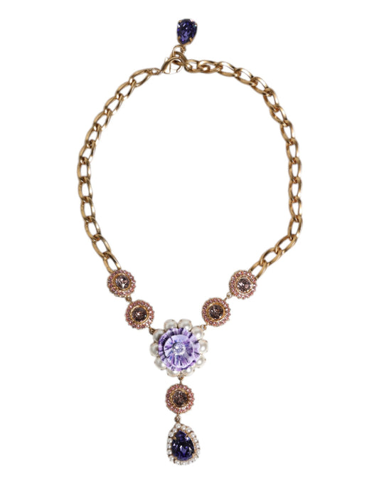Collier Dolce &amp; Gabbana en laiton doré et cristaux floraux