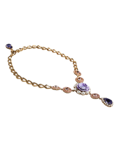 Collier Dolce &amp; Gabbana en laiton doré et cristaux floraux