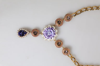 Collier Dolce &amp; Gabbana en laiton doré et cristaux floraux