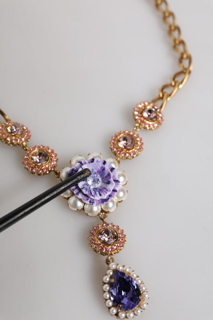 Collier Dolce &amp; Gabbana en laiton doré et cristaux floraux