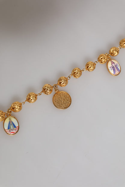 Collier Dolce &amp; Gabbana en laiton doré avec chaîne et perles Sicily