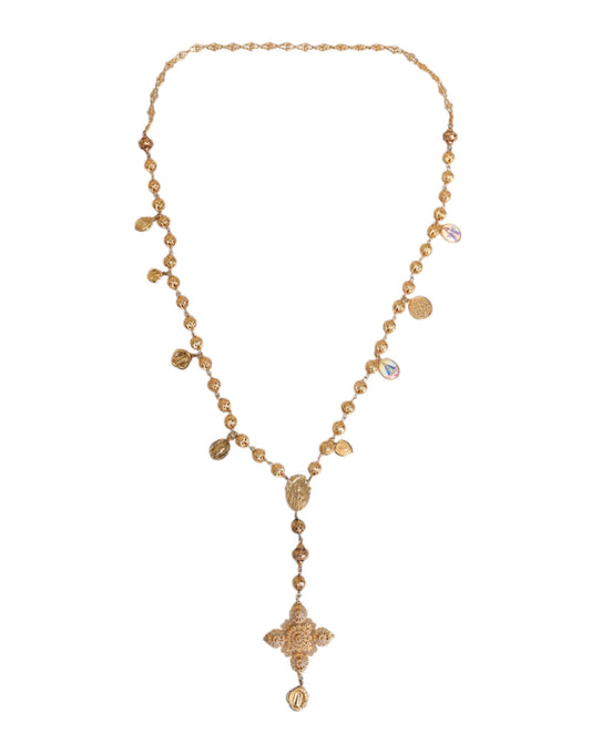 Collier Dolce &amp; Gabbana en laiton doré avec chaîne et perles Sicily