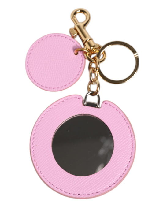 Porte-clés Dolce &amp; Gabbana en cuir de veau rose avec logo imprimé en métal doré