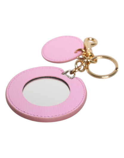 Porte-clés Dolce &amp; Gabbana en cuir de veau rose avec logo imprimé en métal doré