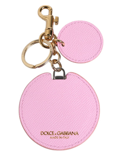 Porte-clés Dolce &amp; Gabbana en cuir de veau rose avec logo imprimé en métal doré