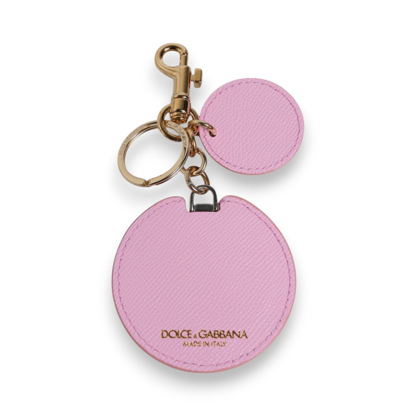 Porte-clés Dolce &amp; Gabbana en cuir de veau rose avec logo imprimé en métal doré