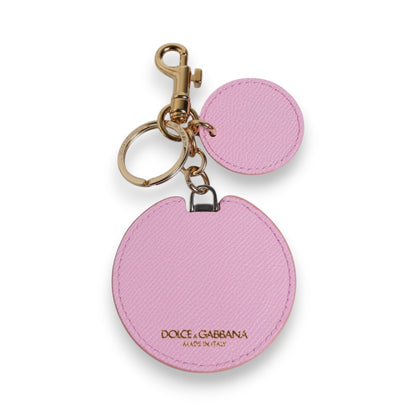 Porte-clés Dolce &amp; Gabbana en cuir de veau rose avec logo imprimé en métal doré