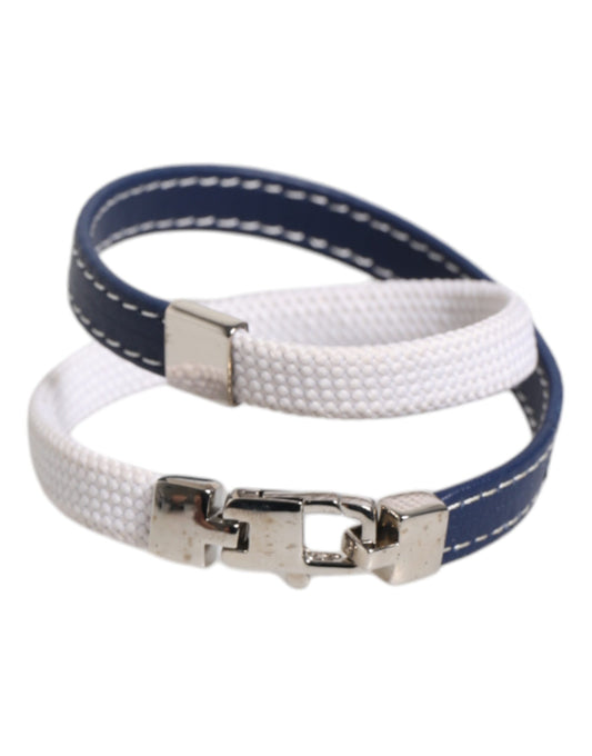 Bracelet Dolce &amp; Gabbana en cuir bleu et blanc gravé DG