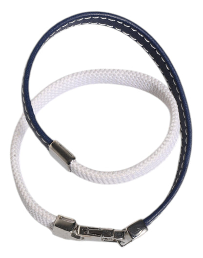 Dolce & Gabbana Blue White Leather Trimmed DG Engraved Bracelet