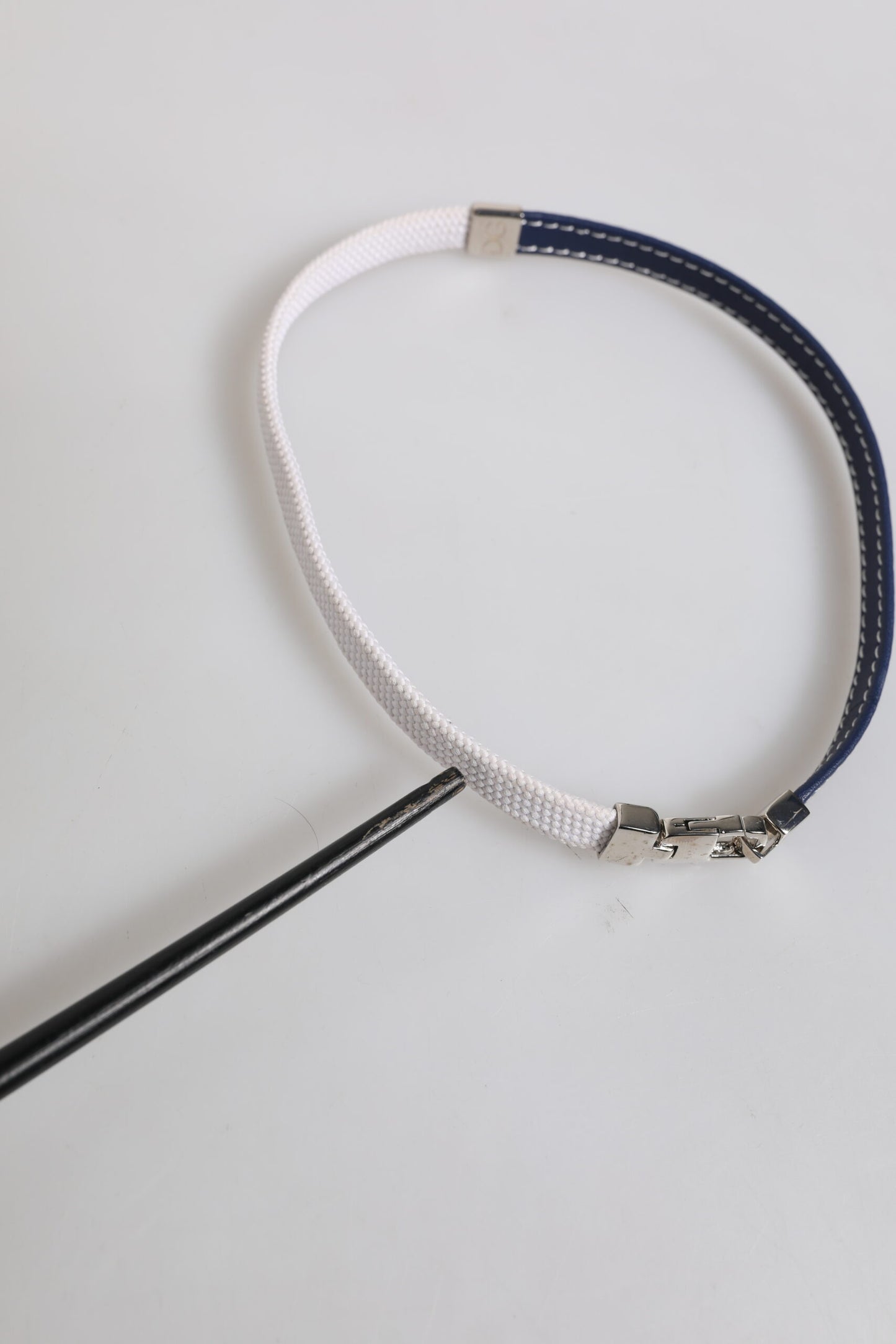 Dolce & Gabbana Blue White Leather Trimmed DG Engraved Bracelet