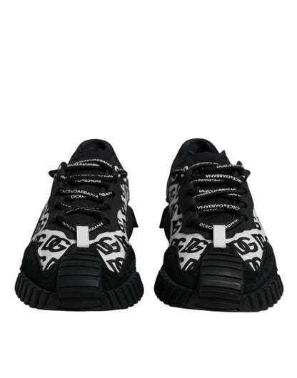 Dolce &amp; Gabbana Black Logo Lace Up Low Top NS1 Sneakers Shoes