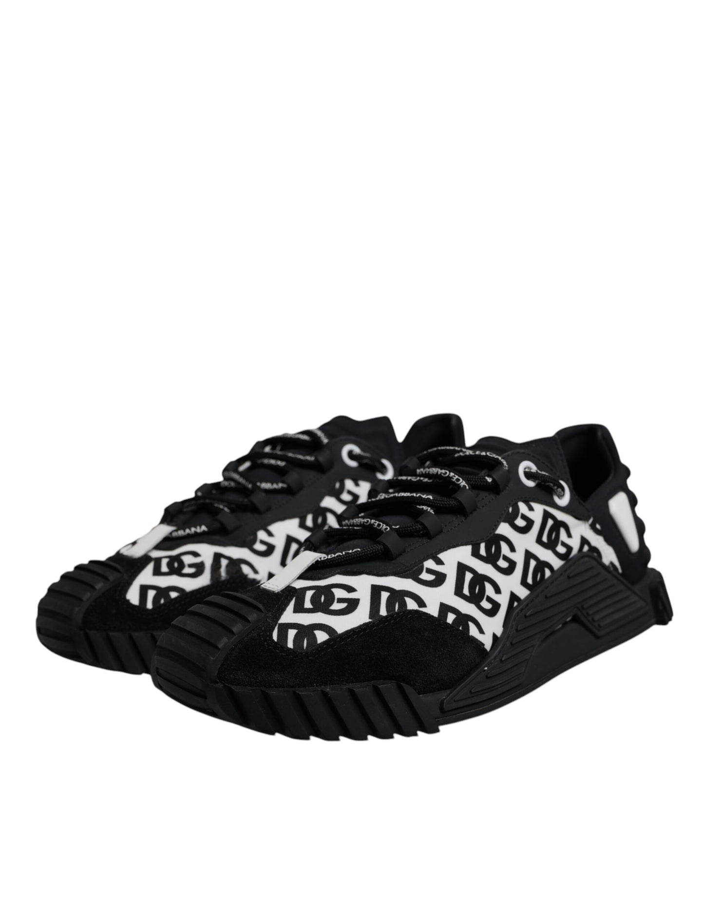 Dolce &amp; Gabbana Black Logo Lace Up Low Top NS1 Sneakers Shoes