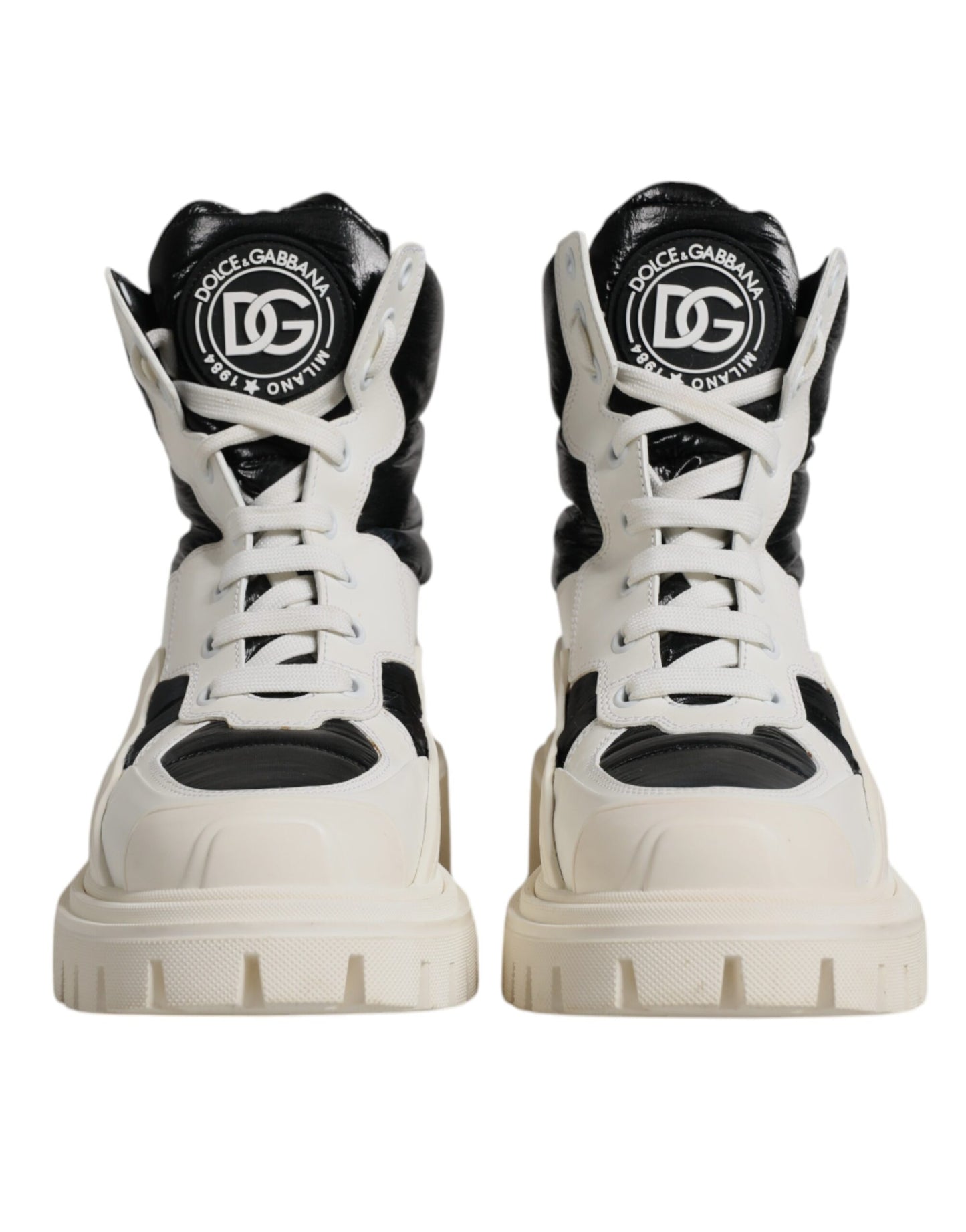 Dolce & Gabbana White Padded Mid Calf Lace Up Boots Shoes by Dolce & Gabbana