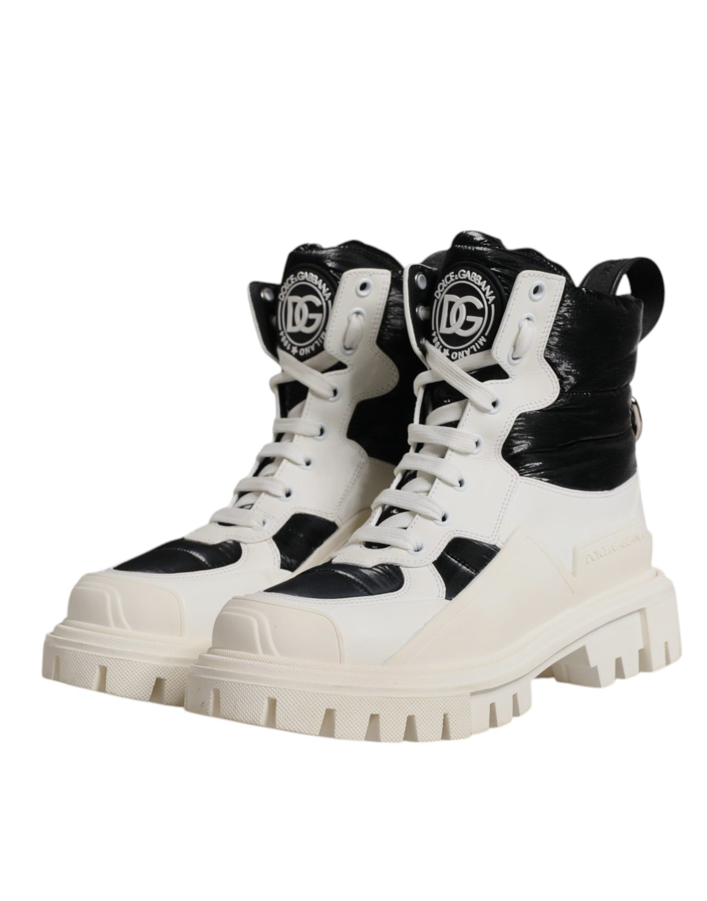 Dolce & Gabbana White Padded Mid Calf Lace Up Boots Shoes by Dolce & Gabbana