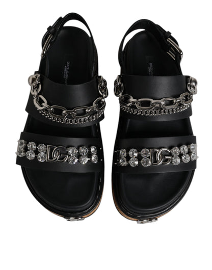 Dolce &amp; Gabbana Black Crystal Embellish Strap Sandals Shoes