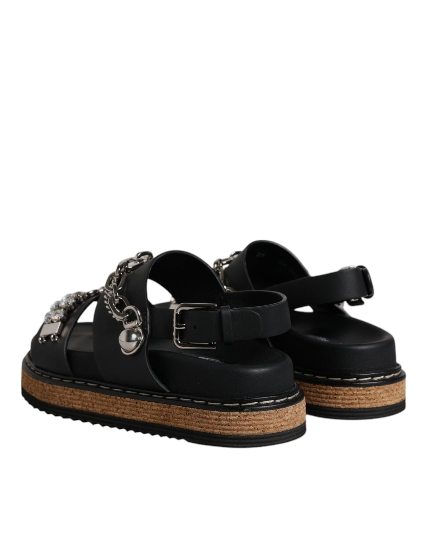 Dolce &amp; Gabbana Black Crystal Embellish Strap Sandals Shoes