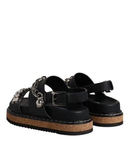 Dolce &amp; Gabbana Black Crystal Embellish Strap Sandals Shoes