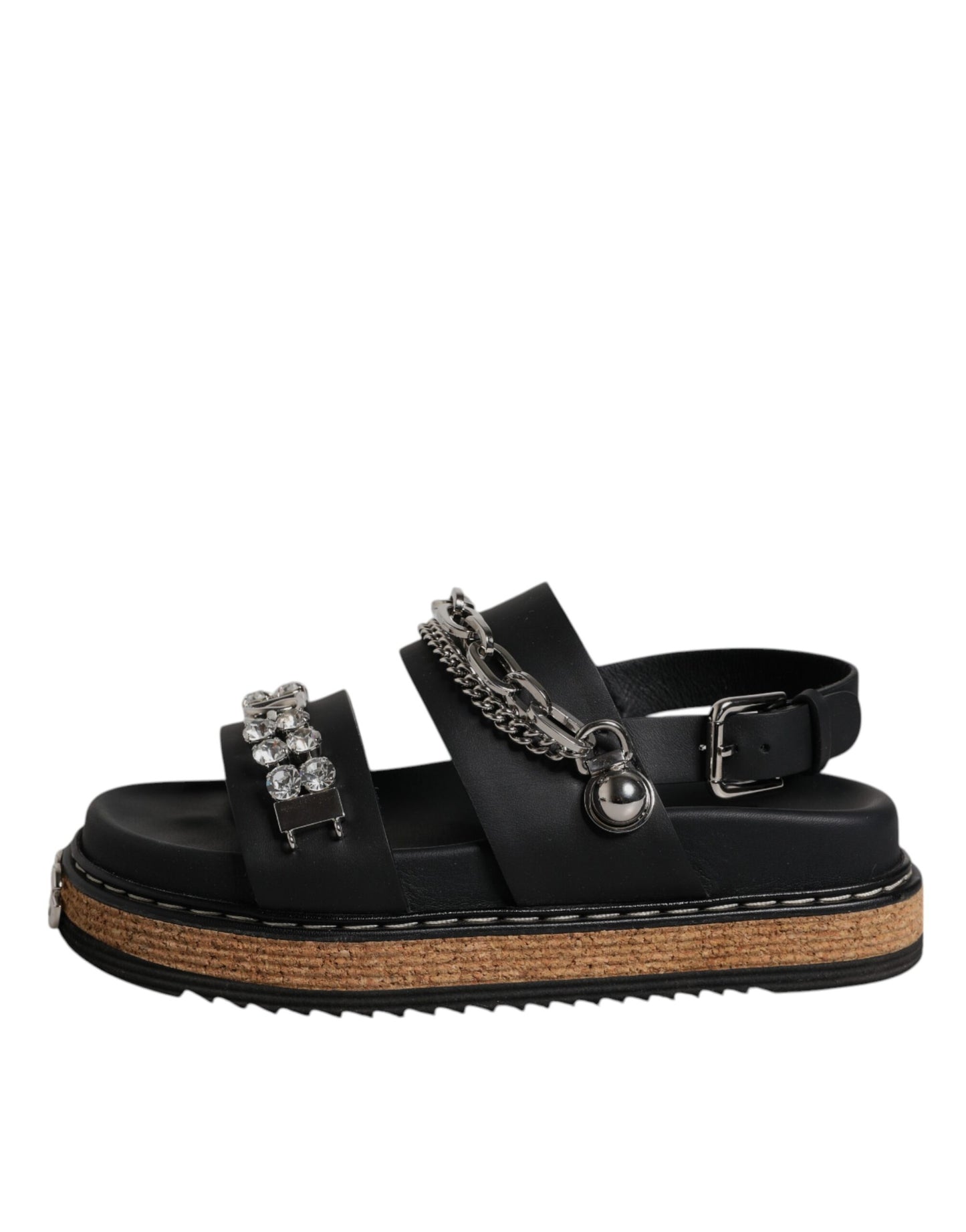 Dolce &amp; Gabbana Black Crystal Embellish Strap Sandals Shoes