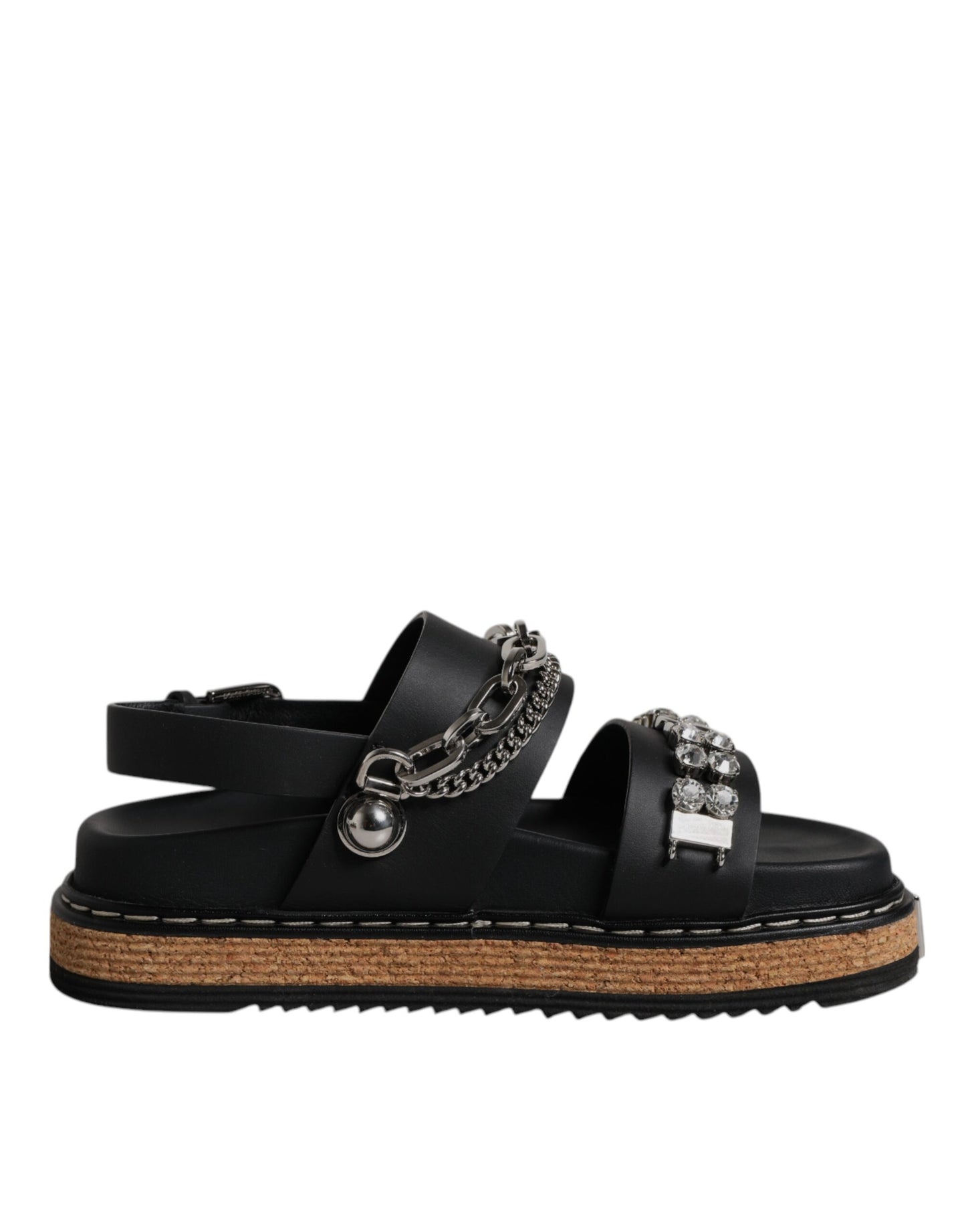 Dolce &amp; Gabbana Black Crystal Embellish Strap Sandals Shoes