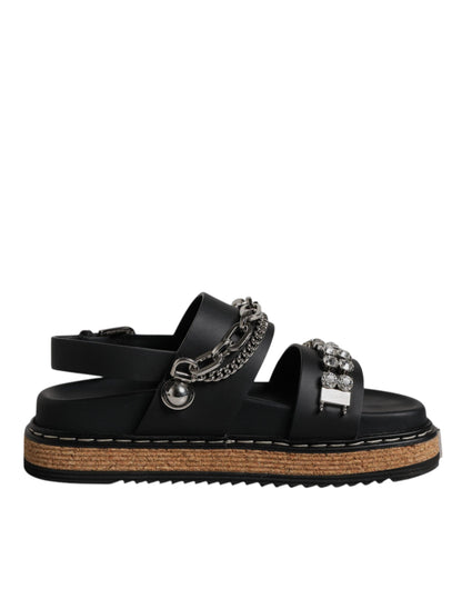 Dolce &amp; Gabbana Black Crystal Embellish Strap Sandals Shoes