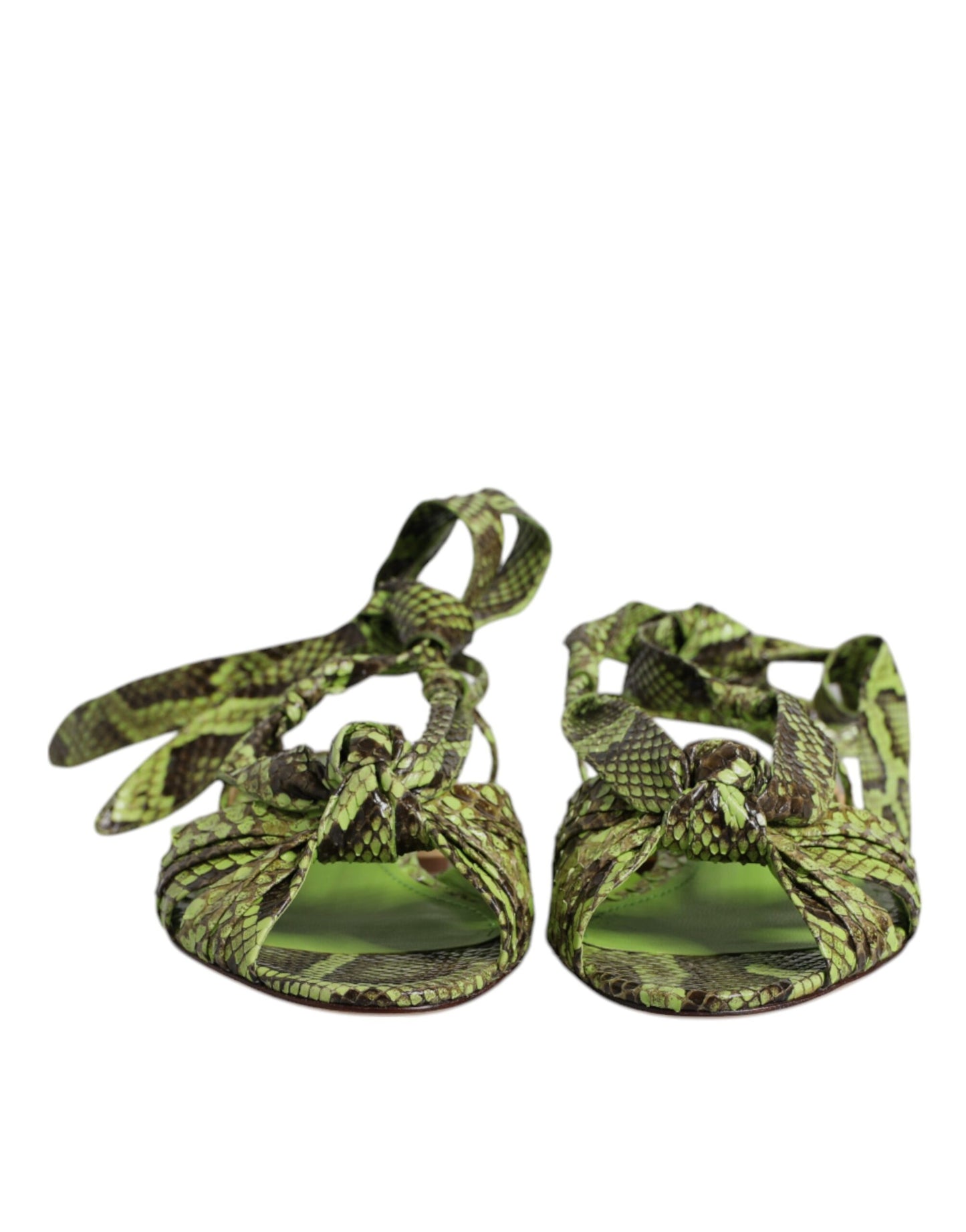 Dolce &amp; Gabbana Green Animal Print Ankle Wrap Sandals Shoes