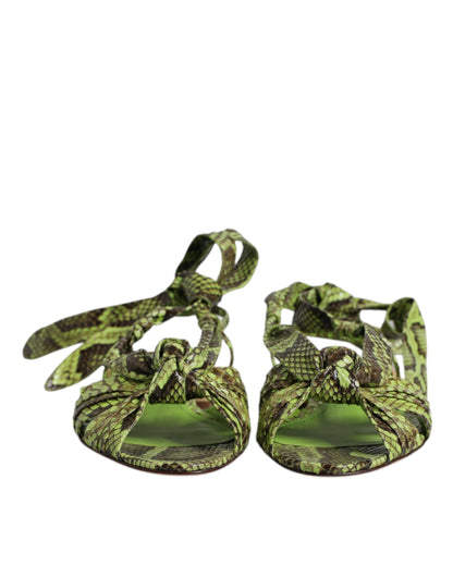 Dolce &amp; Gabbana Green Animal Print Ankle Wrap Sandals Shoes