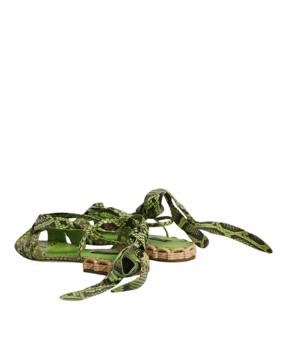 Dolce &amp; Gabbana Green Animal Print Ankle Wrap Sandals Shoes