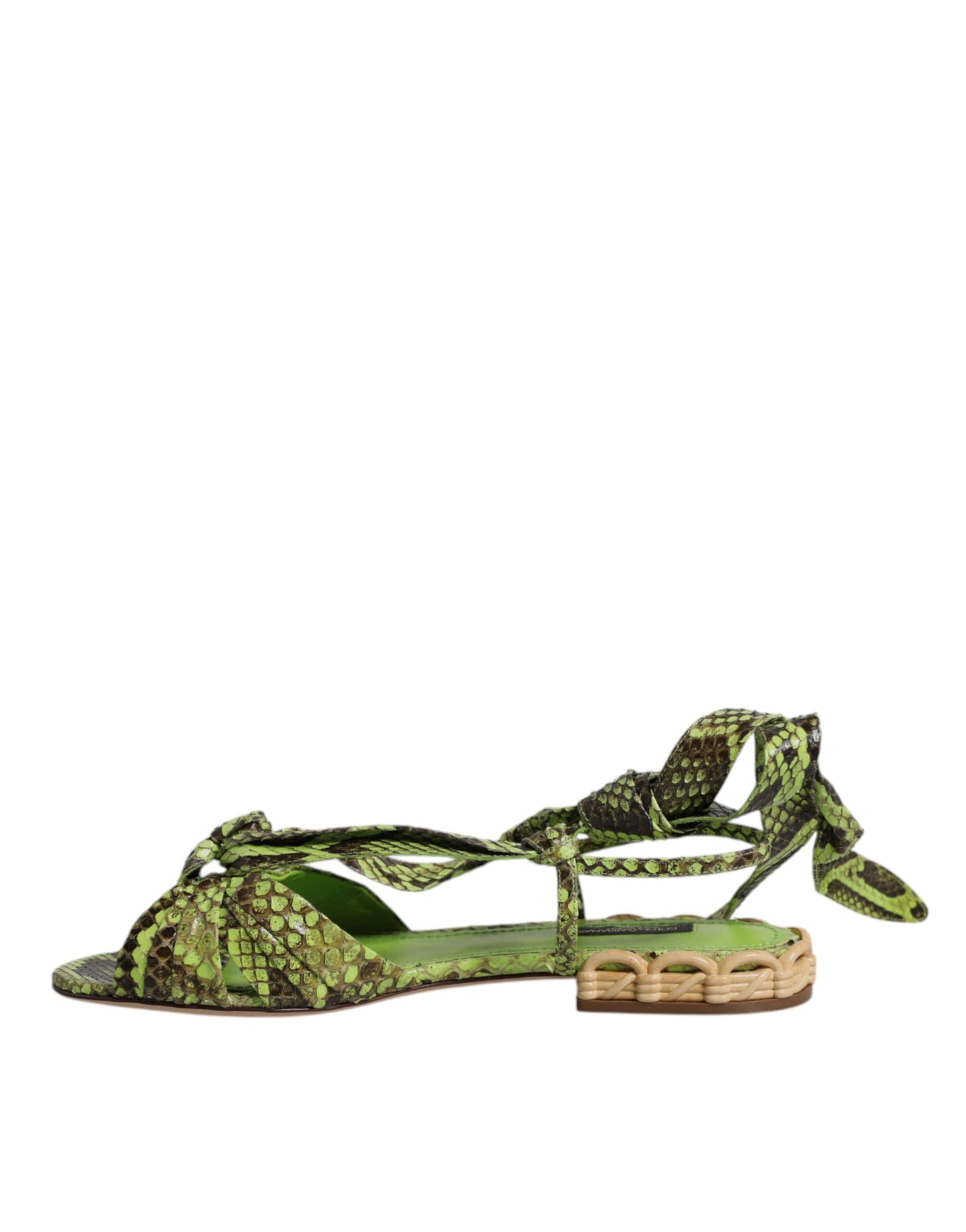 Dolce &amp; Gabbana Green Animal Print Ankle Wrap Sandals Shoes