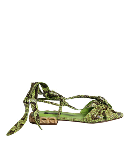 Dolce &amp; Gabbana Green Animal Print Ankle Wrap Sandals Shoes