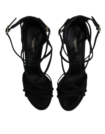 Dolce & Gabbana Black Leather Stiletto Heels Sandals Shoes by Dolce & Gabbana