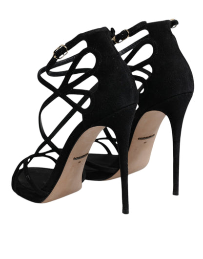 Dolce & Gabbana Black Leather Stiletto Heels Sandals Shoes by Dolce & Gabbana