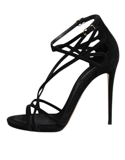 Dolce & Gabbana Black Leather Stiletto Heels Sandals Shoes by Dolce & Gabbana
