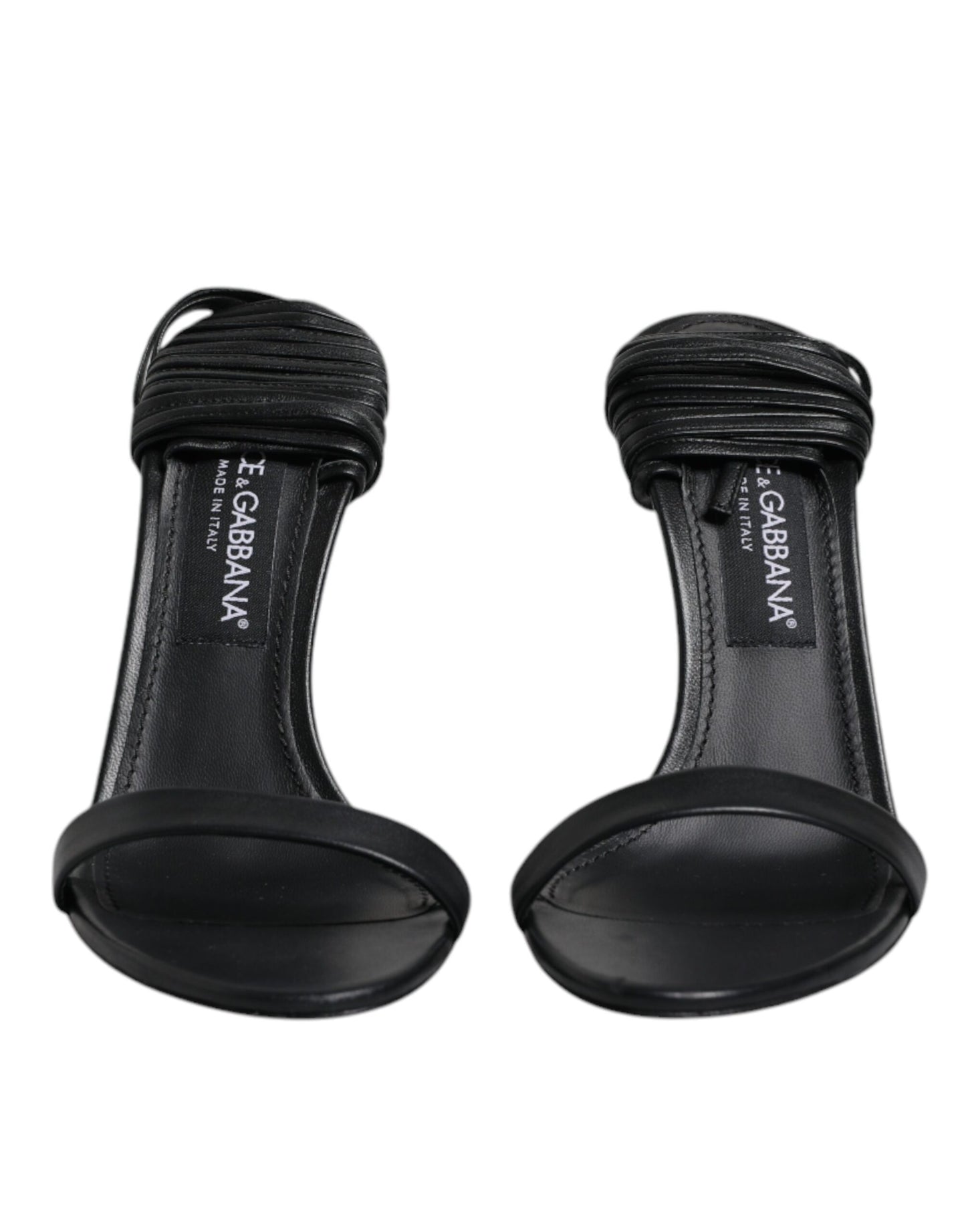 Dolce & Gabbana Black Leather Stiletto Heels Sandals Shoes by Dolce & Gabbana