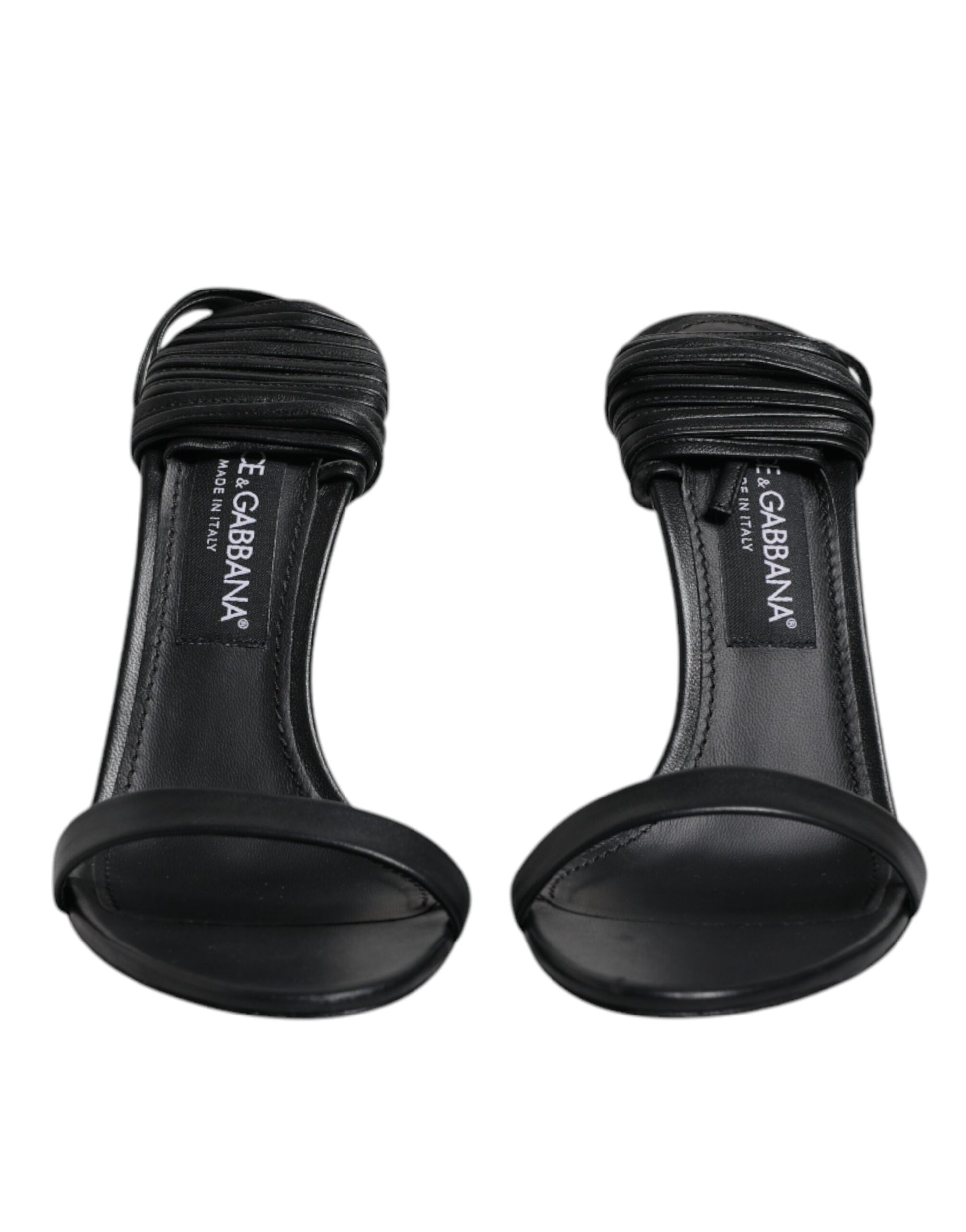 Dolce & Gabbana Black Leather Stiletto Heels Sandals Shoes by Dolce & Gabbana