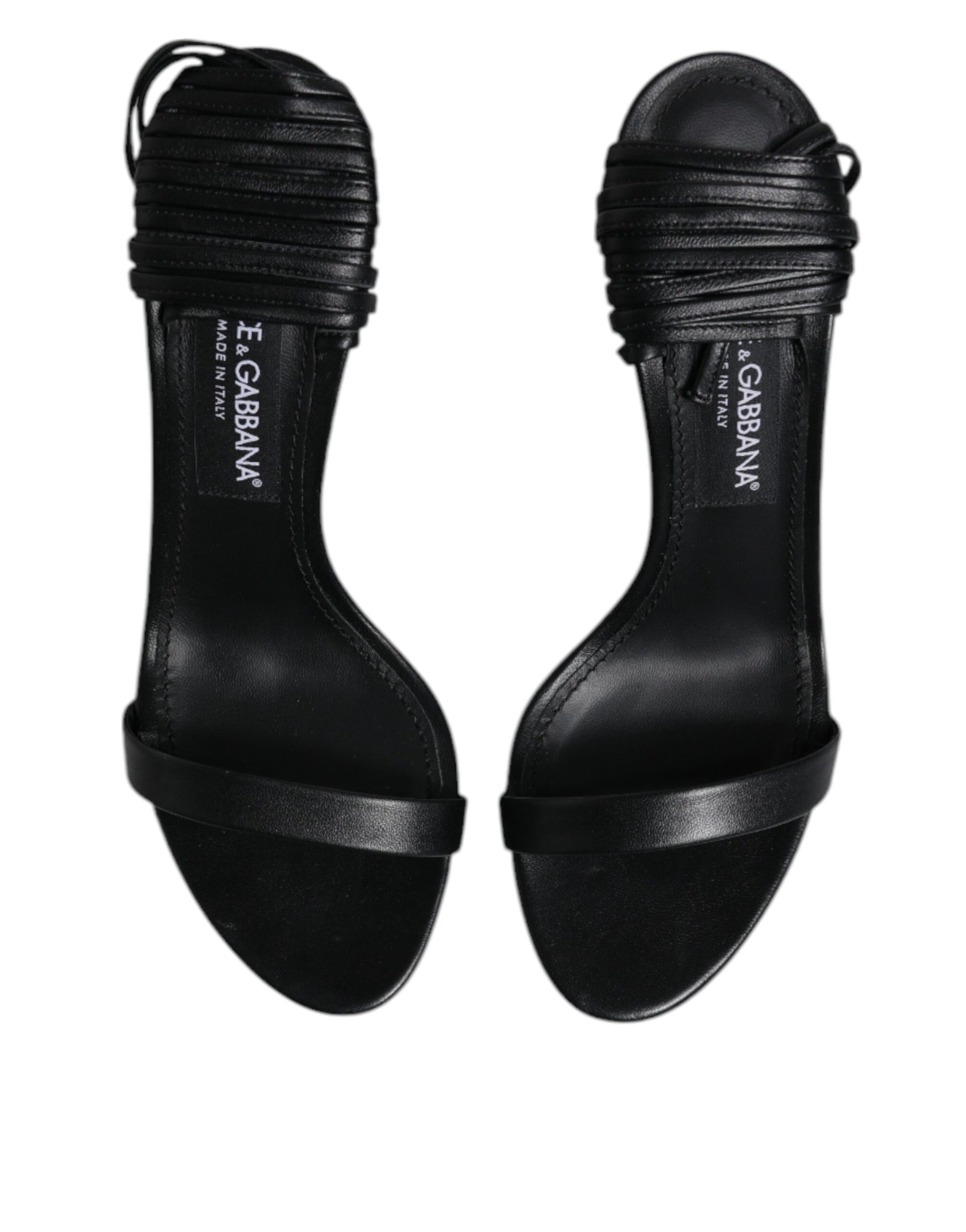 Dolce & Gabbana Black Leather Stiletto Heels Sandals Shoes by Dolce & Gabbana